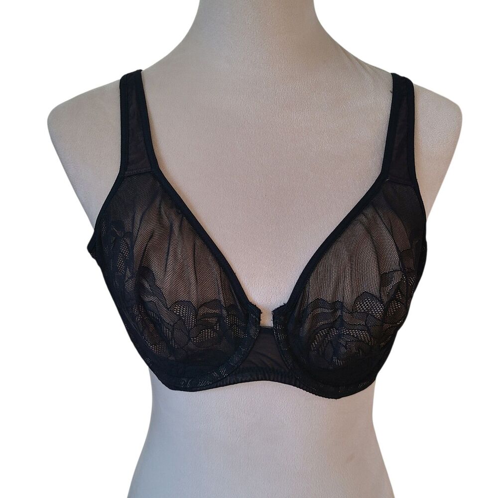 Wacoal Stark Beauty Bra 34D Black Lace Underwire 855225 Unlined Seamless Mesh